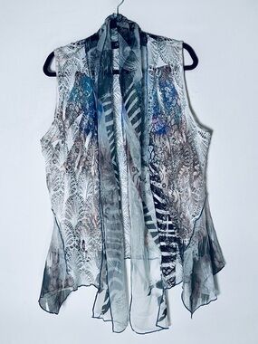 Reves Collection Mixed Print Lace Open Front Sheer Vest XL Whimsigoth Fairycore